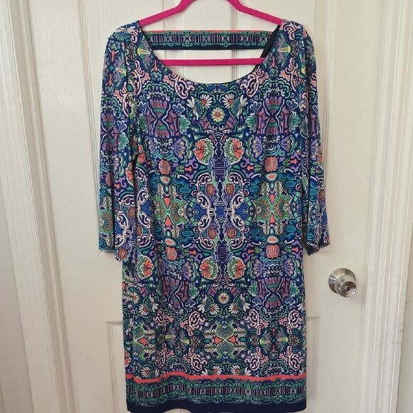 Laundry By Shelli Segal Blue and Green Long Sleeve Dress - Picture 2 of 8